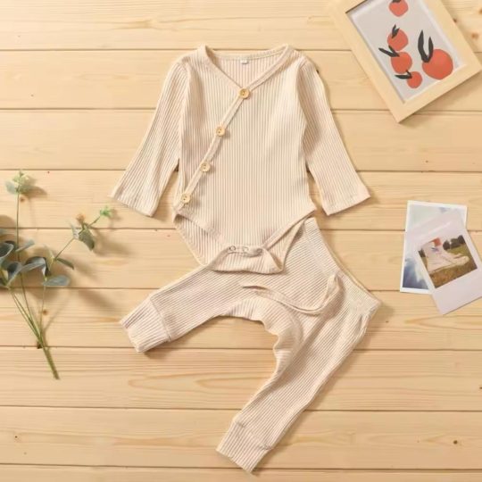 2-Piece Soft Ribbed Baby Kimono Bodysuit & Pants Set