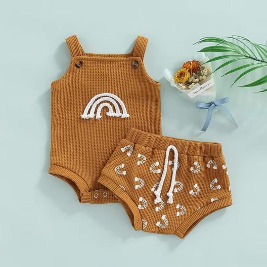 2-Piece Rustic Rainbow Baby Romper and Shorts Set